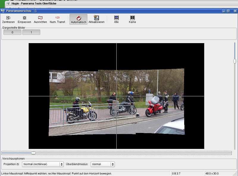Panoramatools - Hugin, Vorschau zum Ausrichten